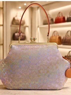 Iridescent Pastel Satchel with Tan Leather Handle